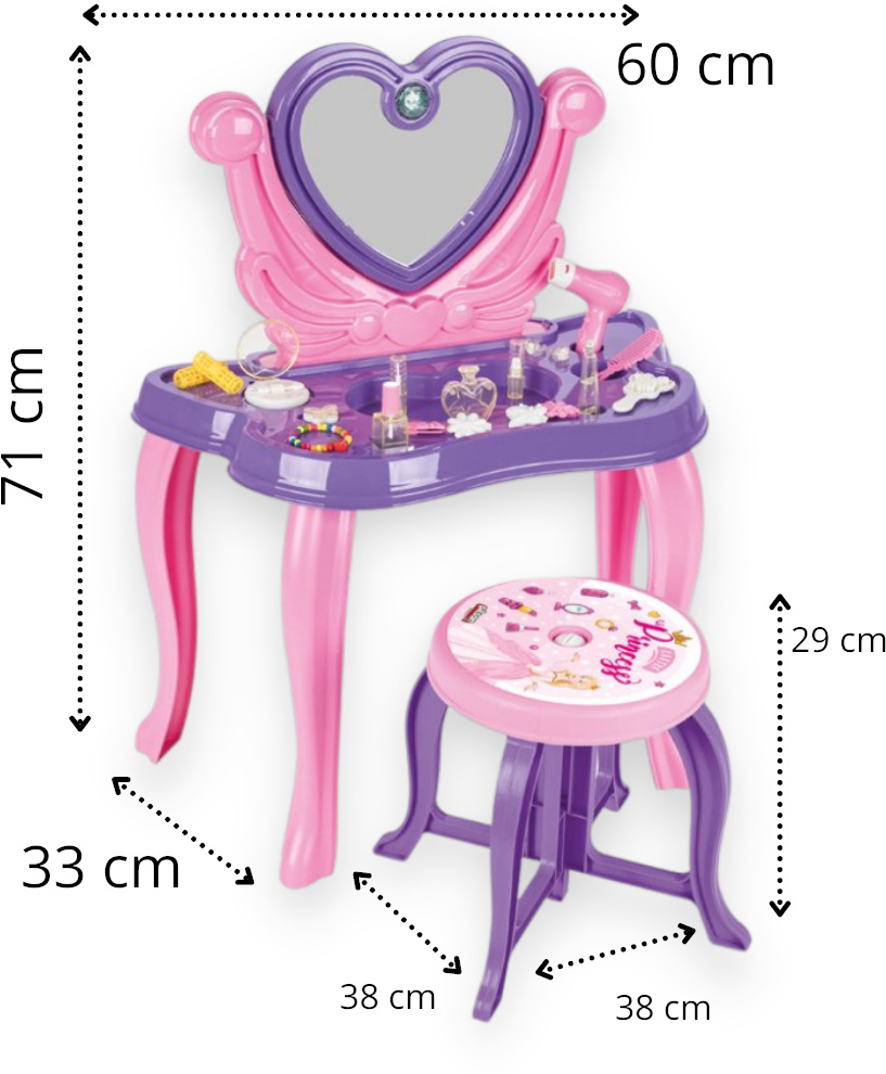 Pilsan Heart toy makeup table with sound pink 21piece