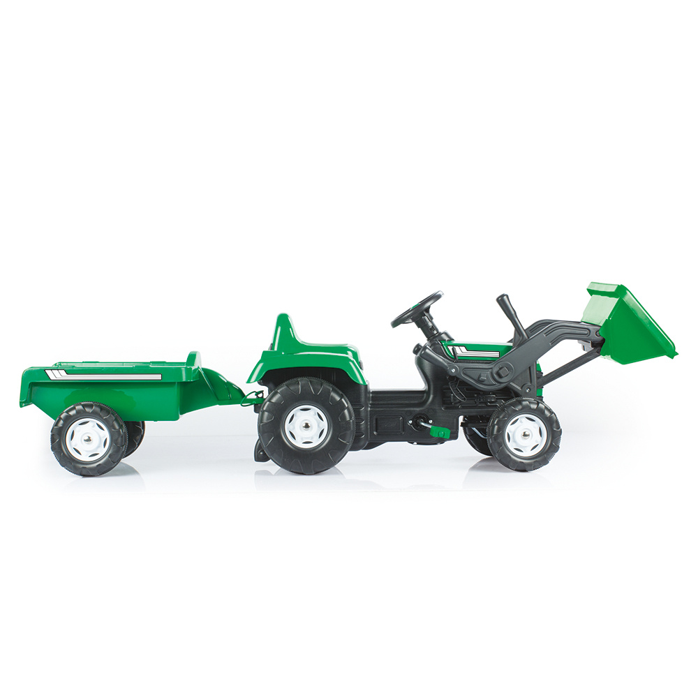 Dolu Ranchero Pedal tractor with trailer front loader Green Black TWM