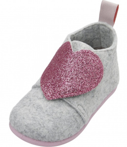 Playshoes pantoffels Hart junior vilt grijs/roze