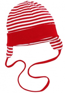 Schnizler babymuts met oorkleppen katoen rood/wit