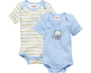 Schnizler romper Beren korte mouw blauw/geel 2 stuks
