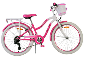 Volare Blossom 24 Inch 33.5 cm Girls 7SP Rim Brakes Pink/White