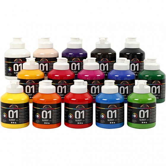 A-Color acrylverf glossy 15 stuks 500 ml multicolor
