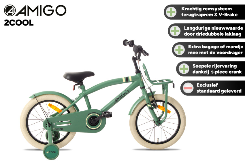 AMIGO 2Cool 16 Inch Jongens Terugtraprem Groen