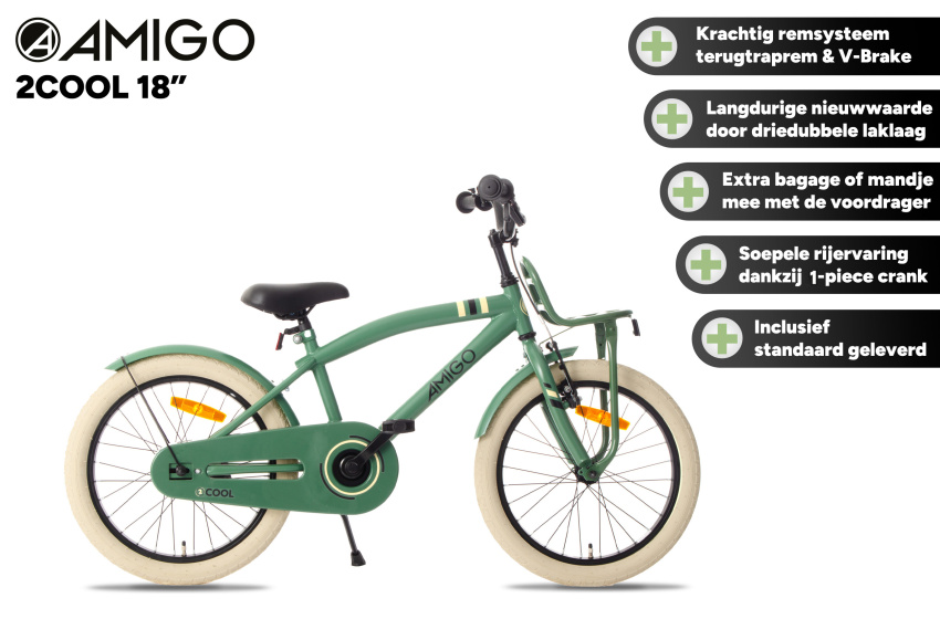 AMIGO 2Cool 18 Inch 28,5 cm Jongens Terugtraprem Groen