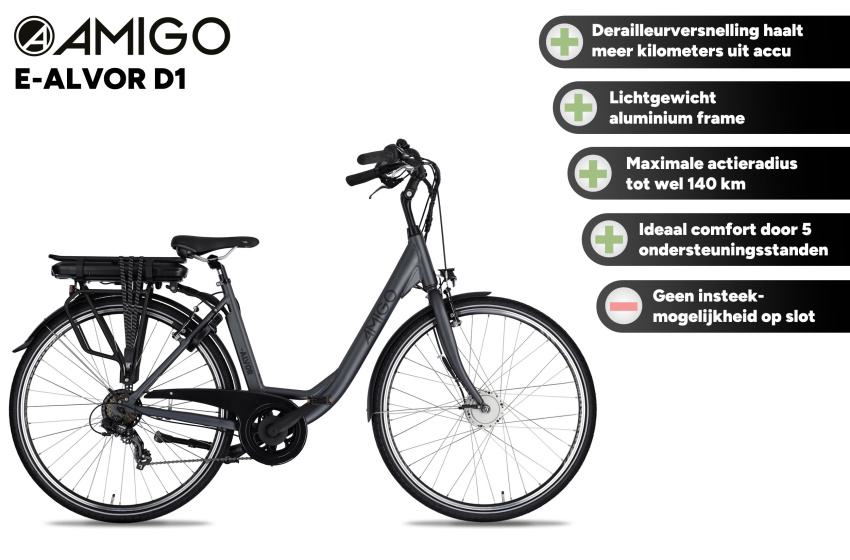 AMIGO E-Alvor D1 28 Inch Dames 7V V-Brakes Matzwart