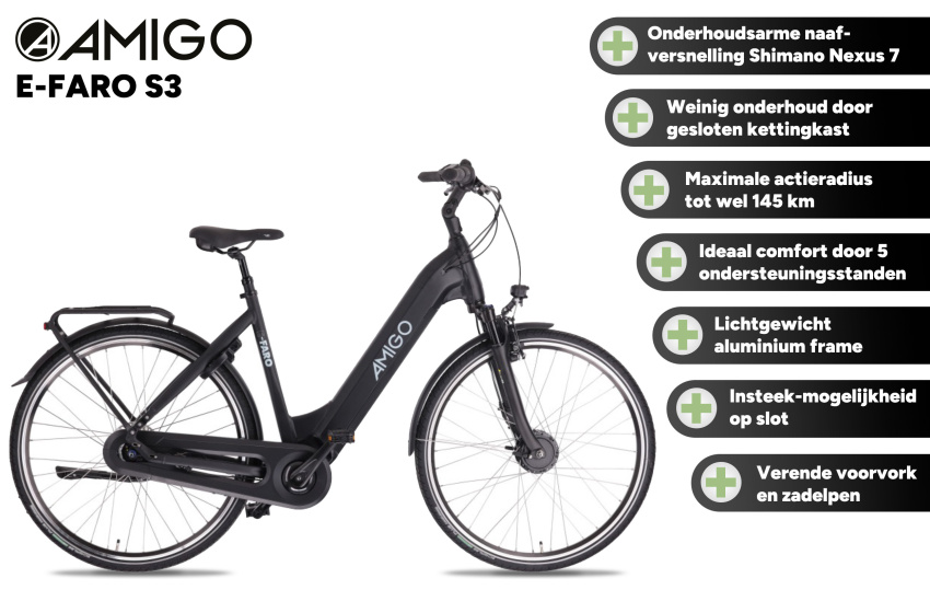 AMIGO E-Faro S3 28 Inch Women 7SP Roller brakes Matte black