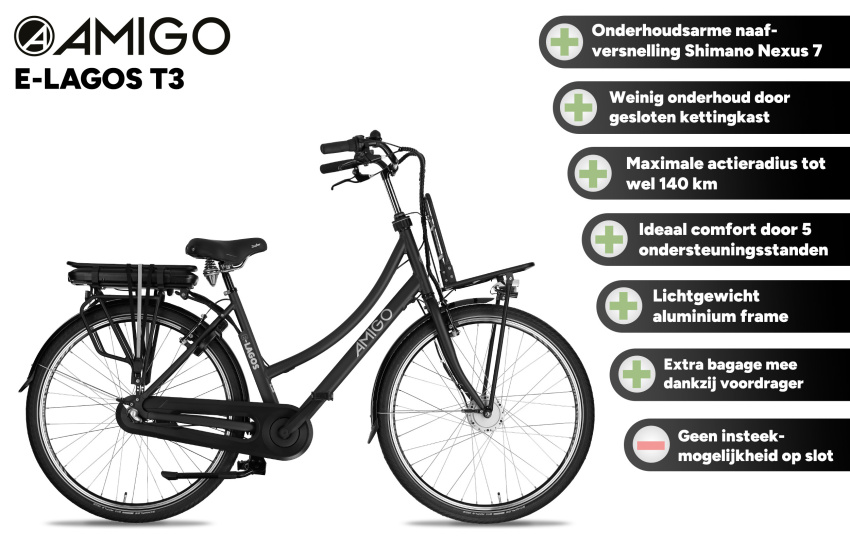 AMIGO E-Lagos T3 28 Inch Dames 7V Rollerbrake Matzwart
