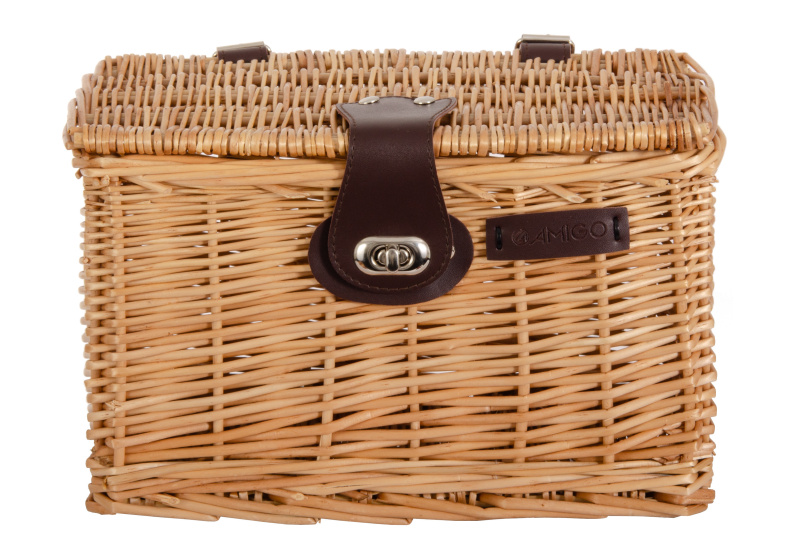 AMIGO bicycle basket with lid 10 liters reed natural