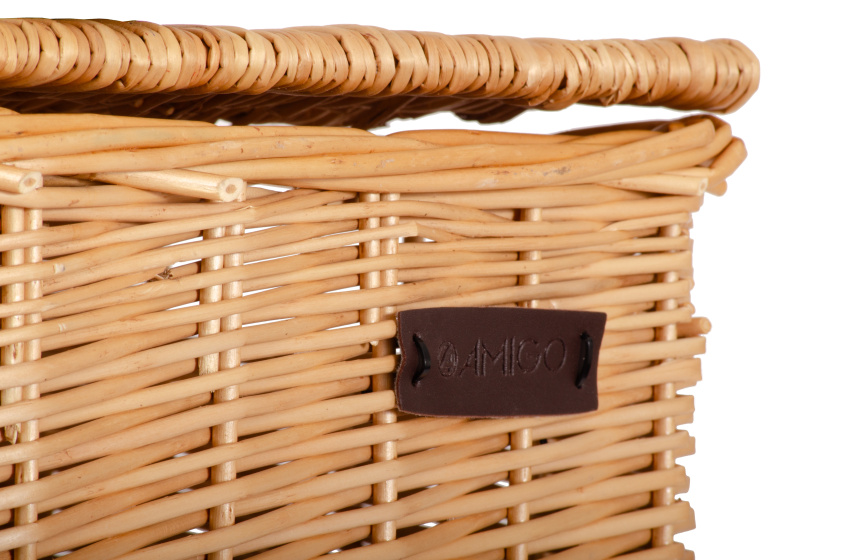AMIGO bicycle basket with lid 10 liters reed natural