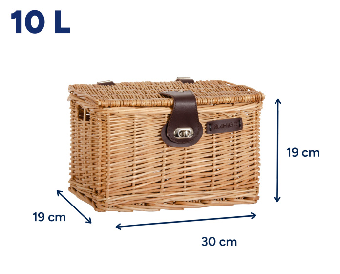 AMIGO bicycle basket with lid 10 liters reed natural