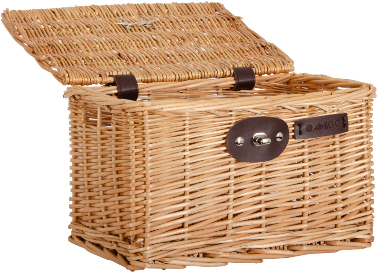 AMIGO bicycle basket with lid 10 liters reed natural