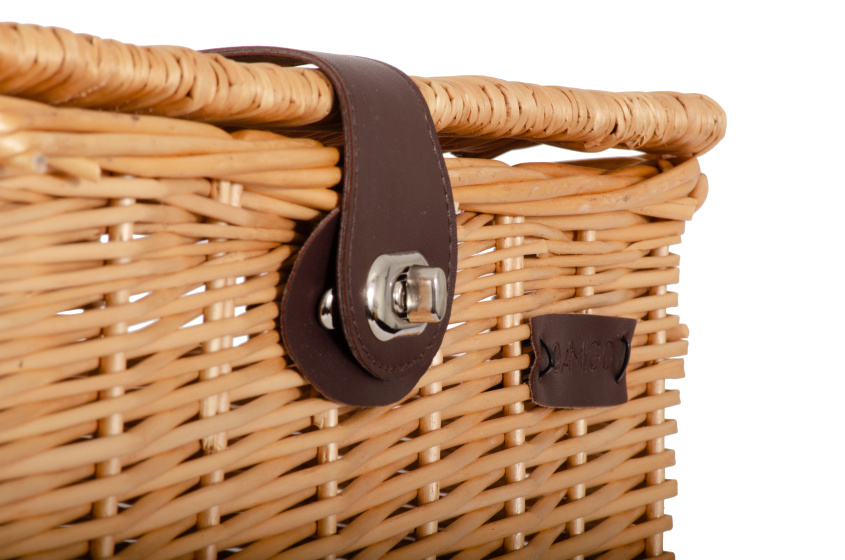 AMIGO bicycle basket with lid 10 liters reed natural