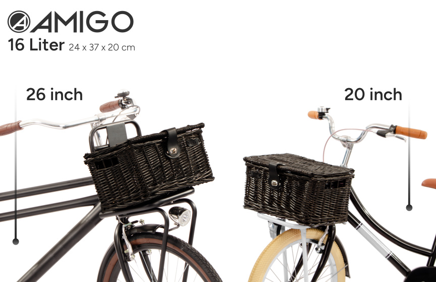 AMIGO bicycle basket with lid 16 liters reed ash gray