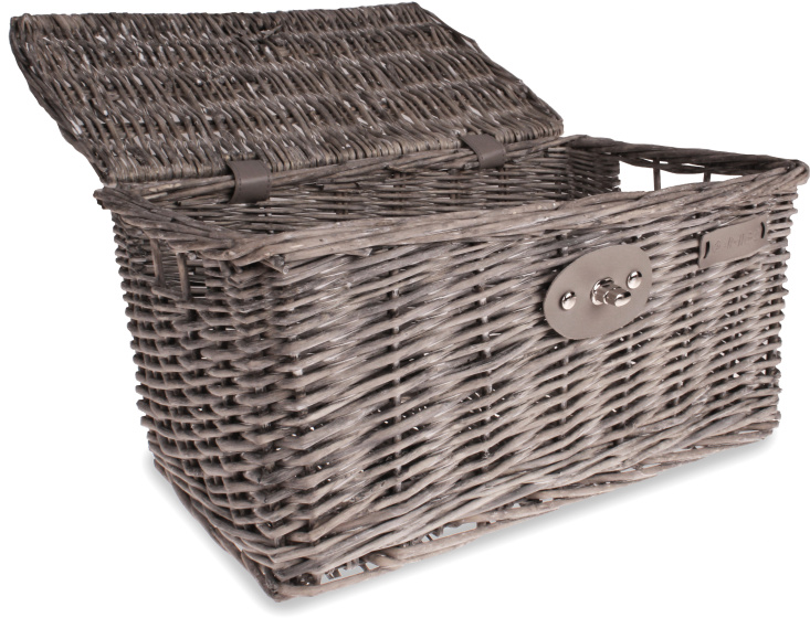 AMIGO bicycle basket with lid 16 liters reed ash gray