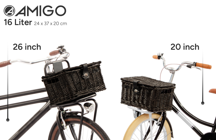 AMIGO fietsmand met deksel 16 liter riet naturel