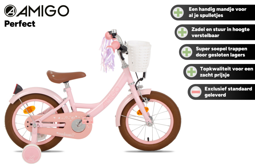 AMIGO Perfect 14 Inch Meisjes Terugtraprem Roze