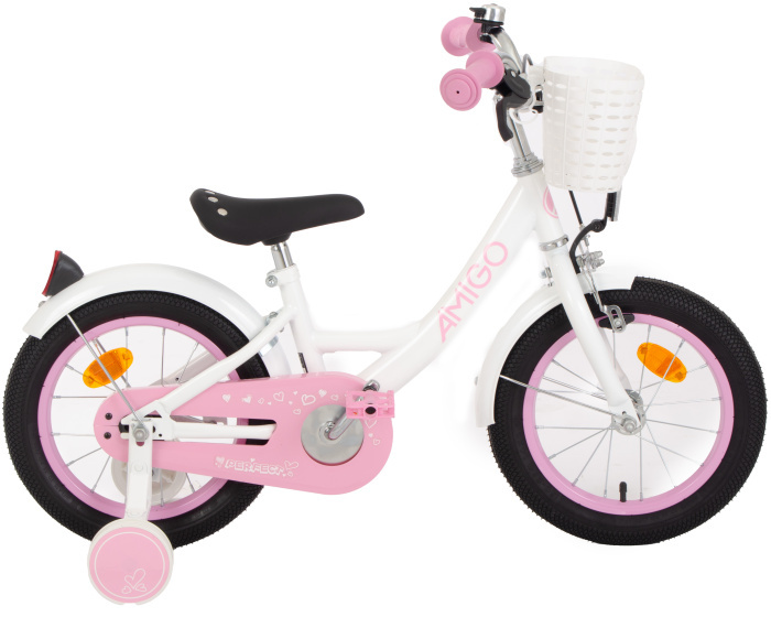 AMIGO Perfect 14 Zoll Mädchen Rücktrittbremse Weiß/Rosa