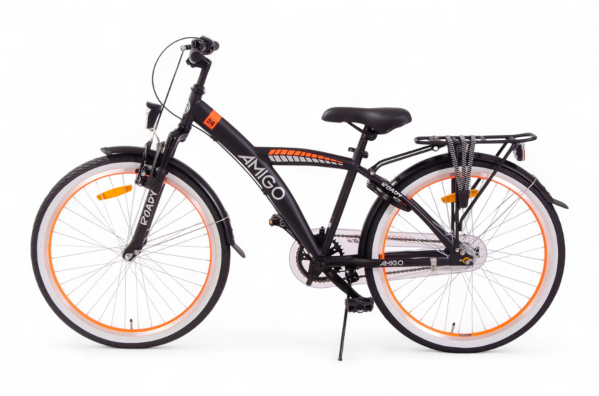 AMIGO Roady 24 Inch Jongens 3V Terugtraprem Zwart/Oranje