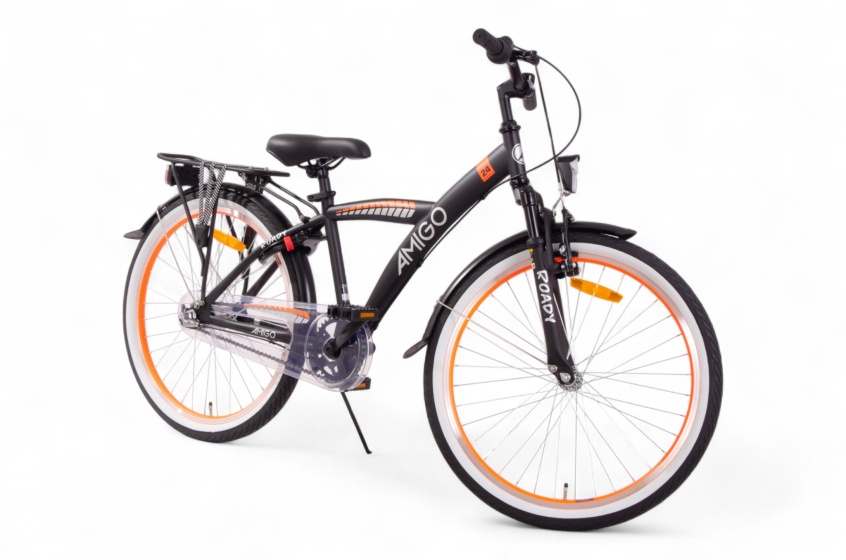 AMIGO Roady 24 Inch Jongens 3V Terugtraprem Zwart/Oranje