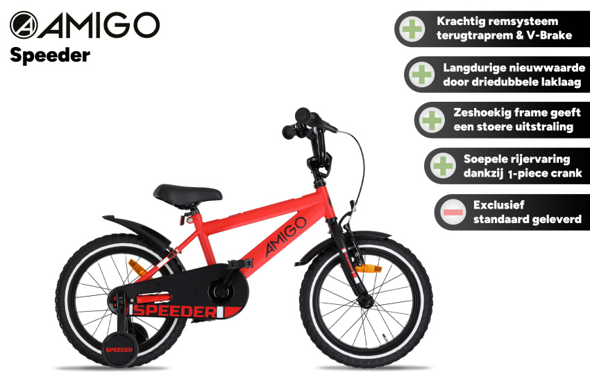 AMIGO Speeder 16 Zoll Jungen Rücktrittbremse Rot/Schwarz