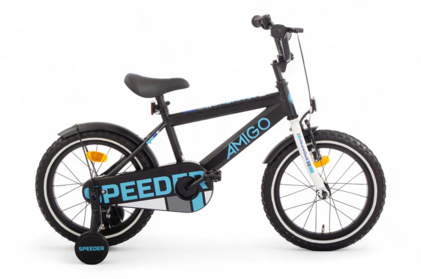 AMIGO speeder 16 inch jongens terugtraprem zwart/blauw