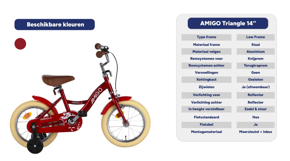 AMIGO Triangle 14 Inch Junior Terugtraprem Rood