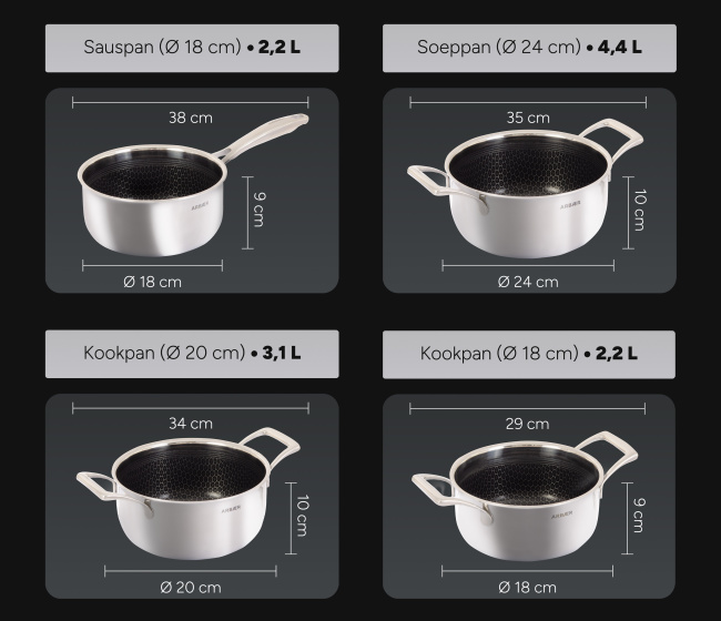 Arbaer 7-Piece Induction Pans Set with Honeycomb Non-Stick Coating