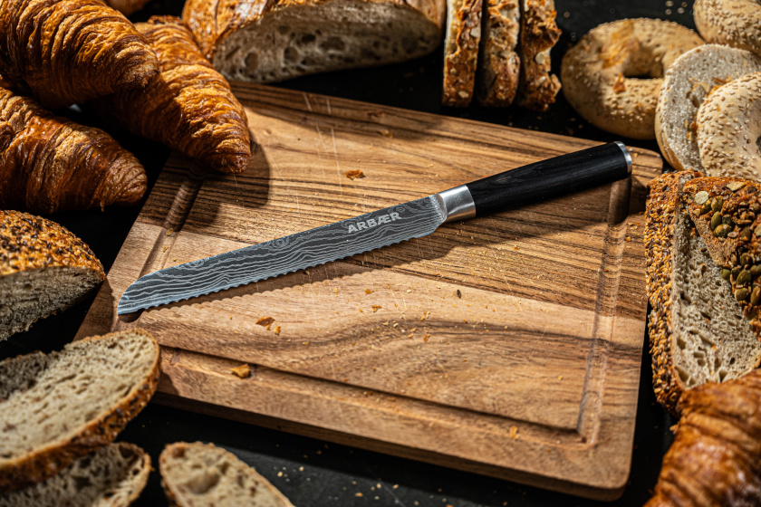 Arbaer Messerset 5-teilig - Japanischer Damastdruck - Pakka-Holzgriff