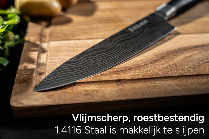 Arbaer Messerset 5-teilig - Japanischer Damastdruck - Pakka-Holzgriff