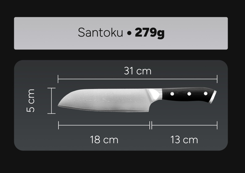 Arbaer Chef's knife 18 cm - Japanese Santoku Blade - Damascus steel - G10 handle