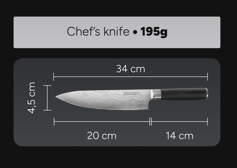 Arbaer Koksmes 20 cm - Japanse Damascus Print - Pakka Houten Handvat