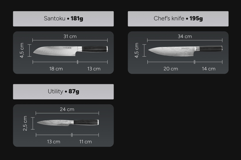 Arbaer Knife Set 3-Piece - Japanese Damascus Print - Pakka Wooden Handle