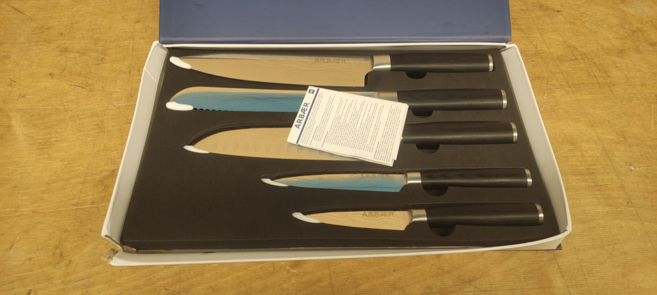Arbaer Messerset 5-teilig - Japanischer Damastdruck - Pakka-Holzgriff-S