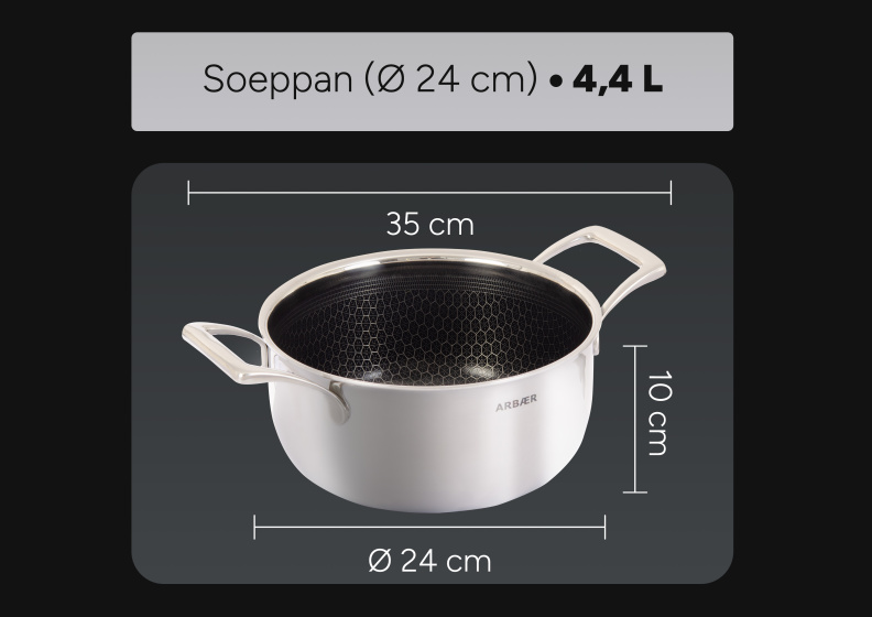 Arbaer Suppentopf Ø 24 cm mit Deckel - Wabenförmige Antihaftbeschichtung - Induktion