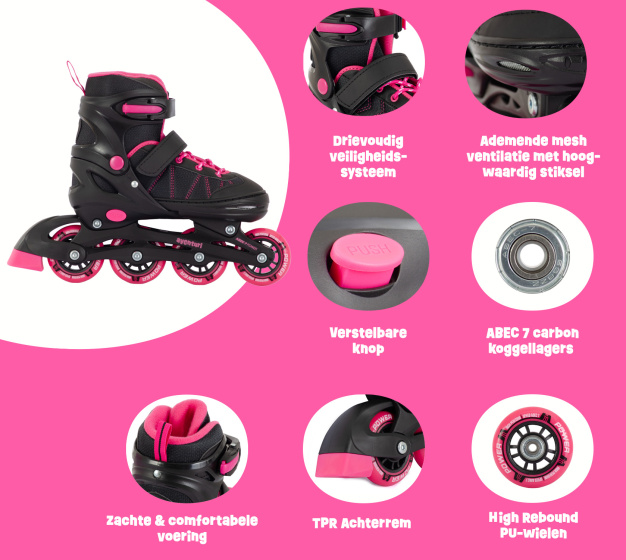 Aventuri Verstellbare Inline Skates Semi-Softboot Schwarz/Pink