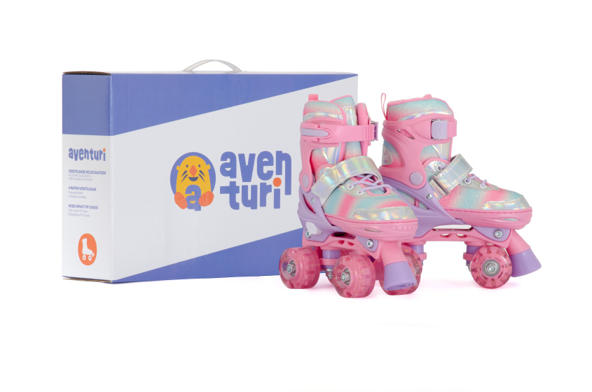Aventuri Adjustable Roller Skates with lights Pink/Glitter