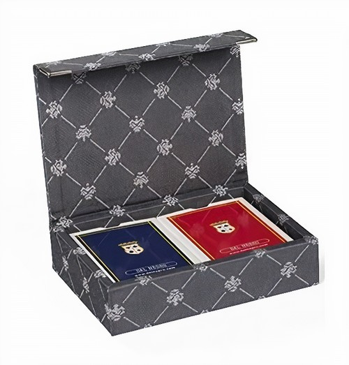 speelkaarten met houder Prestige textiel grijs 3-delig