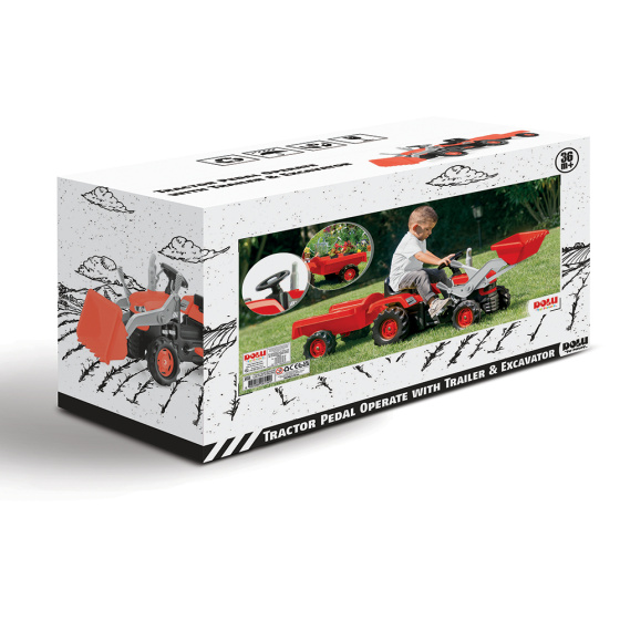 Dolu Pedal tractor with trailer & front loader Red/Black