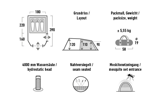 High Peak Atmos Familietent 3-Persoons 390 x 180 cm Donkergrijs