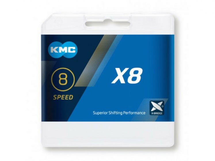 KMC chain X8 1/2-3/32 inch 114 links 8S silver