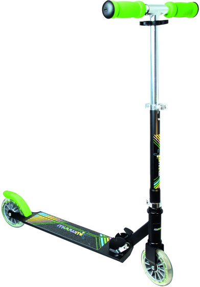 Muuwmi Neon 2-wiel Kinderstep LED Opvouwbaar Voetrem Zwart/Groen