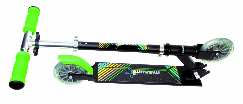 Muuwmi Neon 2-wiel Kinderstep LED Opvouwbaar Voetrem Zwart/Groen