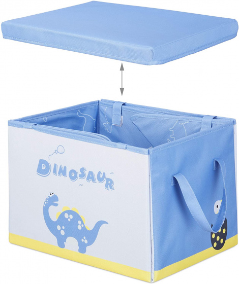 Relaxdays opbergdoos/speelkleed Dino 41 cm polyester blauw