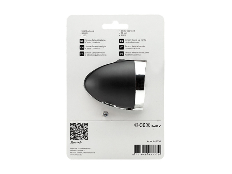 Simson Classic Luxurious Headlight Batteriebetrieben Schwarz