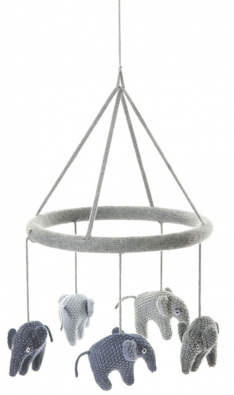 Smallstuff mobiel olifant junior 23 cm katoen grijs/blauw