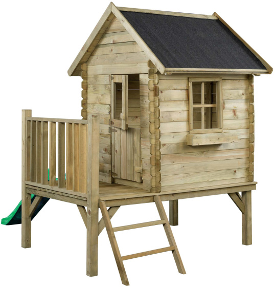 Swing King Camilla Wooden Playhouse with Slide Natural/Green