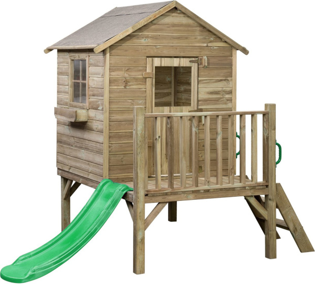 Swing King Camilla Wooden Playhouse with Slide Natural/Green