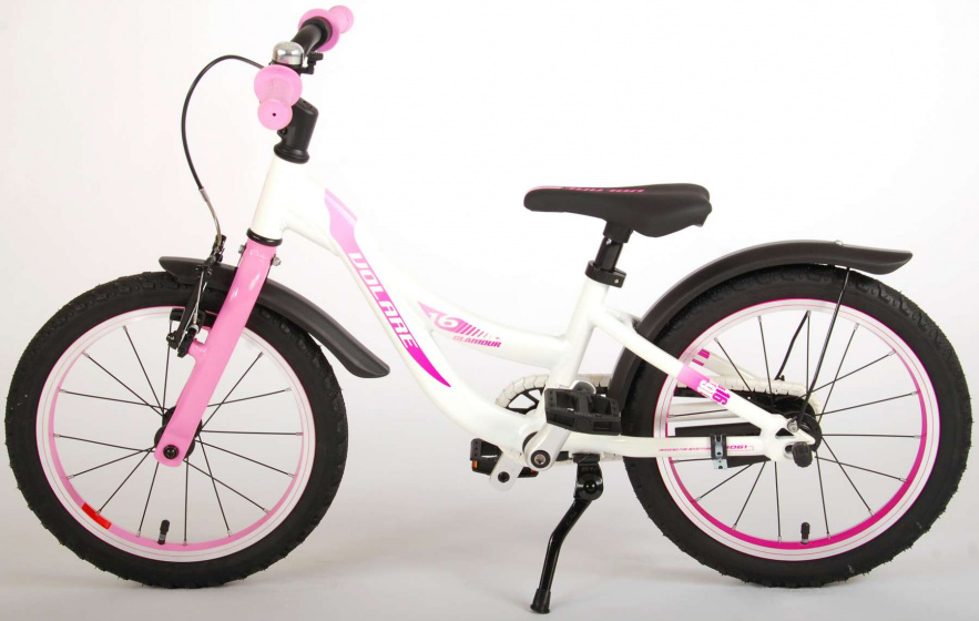 Glamour 16 Inch 25,4 cm Meisjes Terugtraprem Wit/Roze