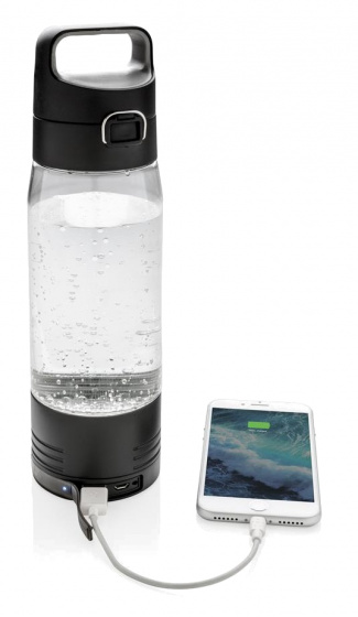 gourde avec banque d'&eacute;gie 5000 mAh ABS noir 600 ml